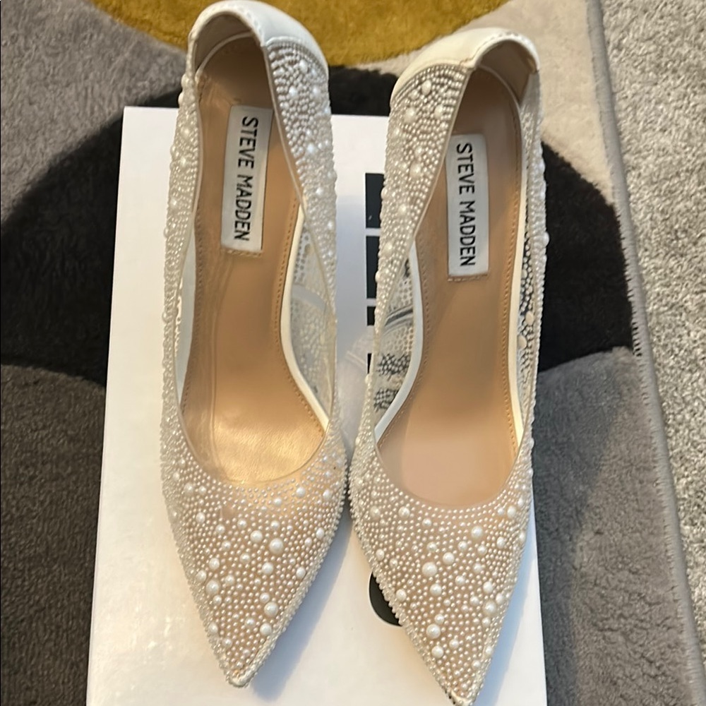 Steve Madden White Crystal Embellished Heels